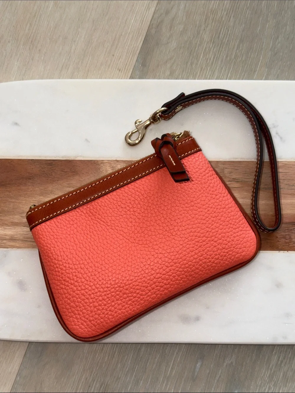 Authentic NWT Dooney & Bourne Coral Wristlet Key Pouch, Small Clutch, Wallet